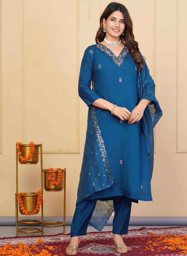 Viscose Chanderi Morpeach Casual Wear Sequins Work Readymade Suit